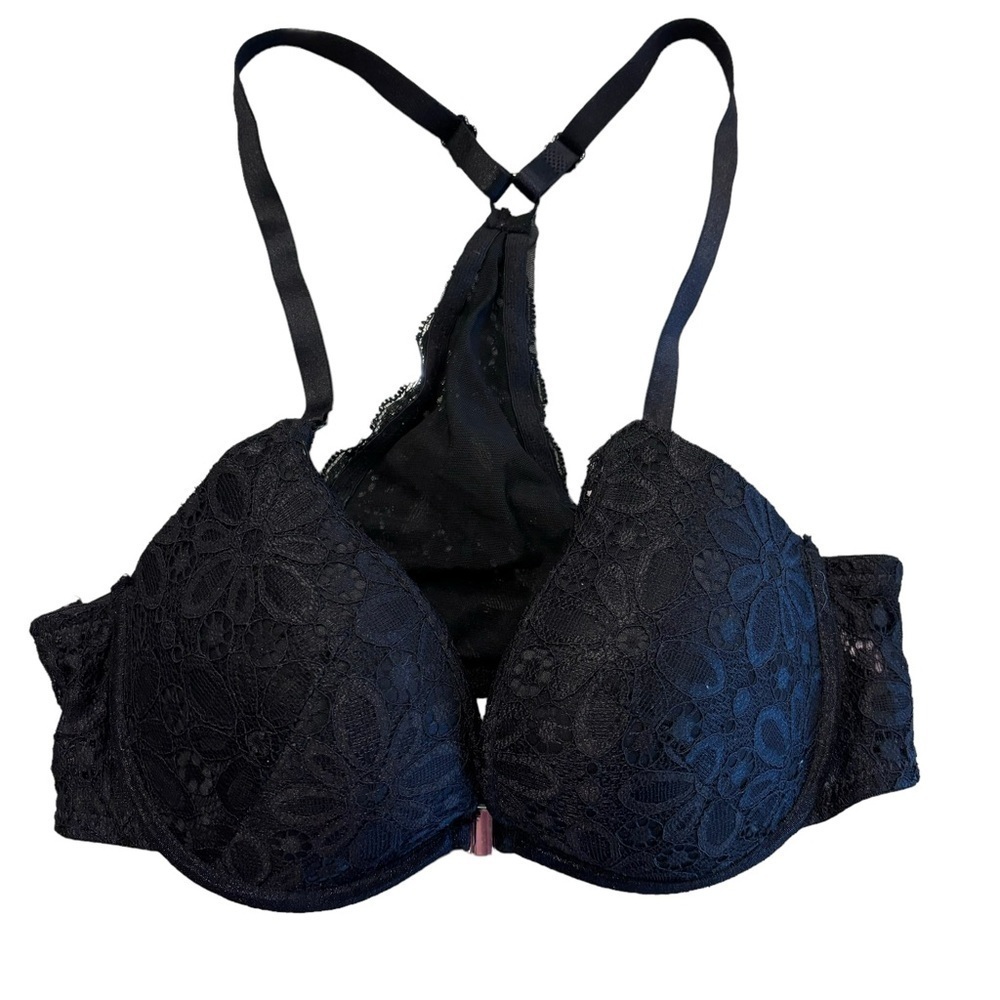 Women’s Rue 21 black lace racer back push up bra size 32a